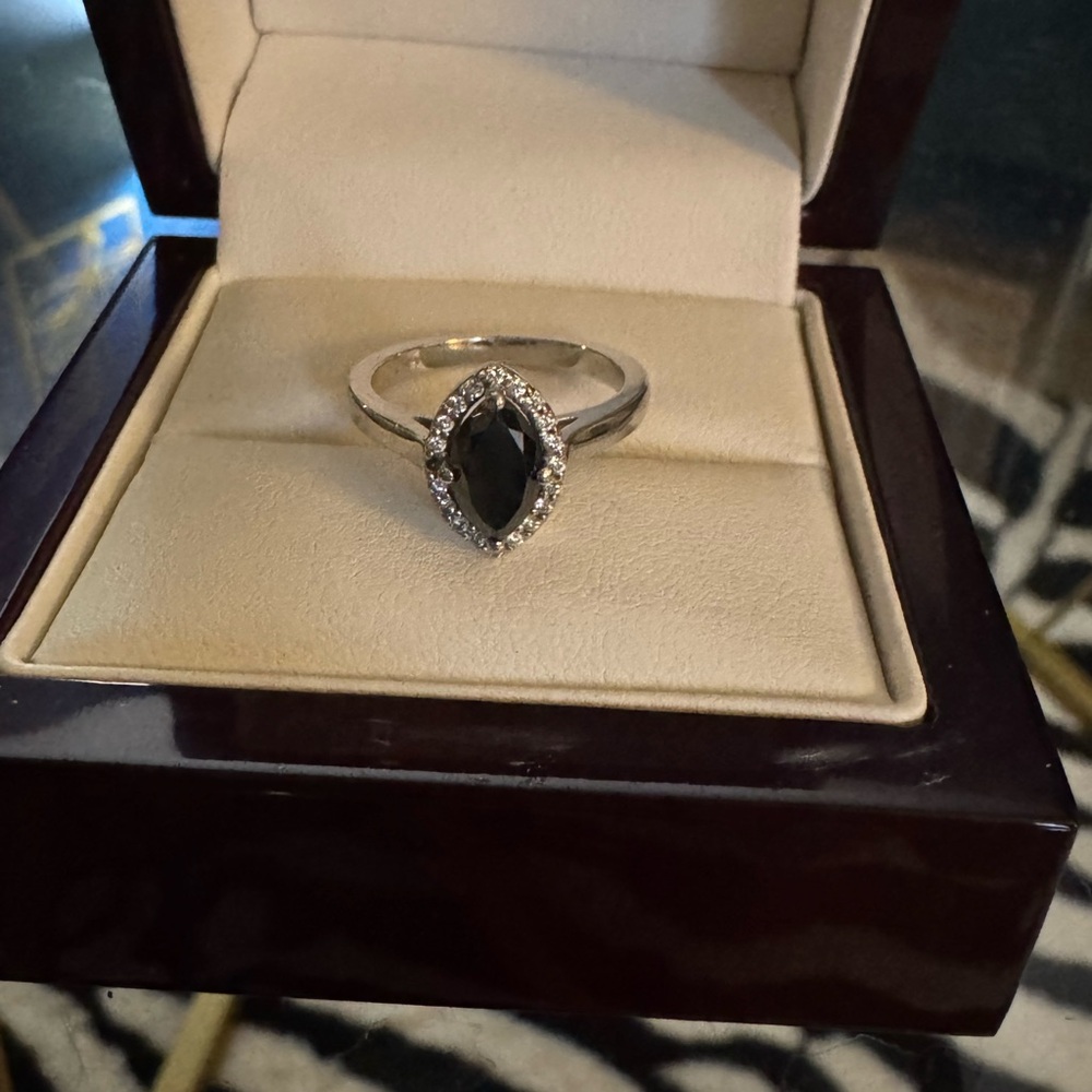 Black Diamond Ring in White Gold Band